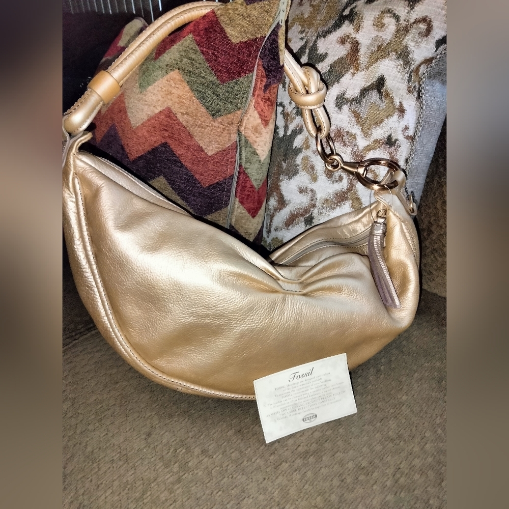 Fossil (Gold) Crescent Genuine Leather Knot Strap Bag (Like New Condition)
